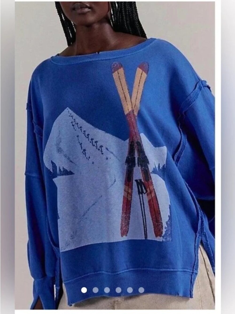Free People Graphic Camden Pullover Athleisure Ski Mountain Novelty Womens M